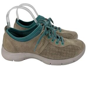 Dansko Elise Leather Sneakers Lace Up Suede Beige Turquoise Women's Size EU 37